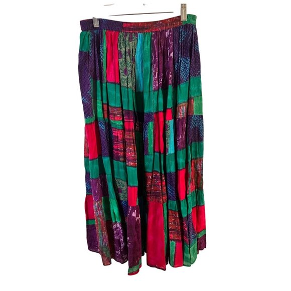 BFA Cassics Size M Patchwork Retro Maxi Skirt With Elastic Waistband - Picture 6 of 7